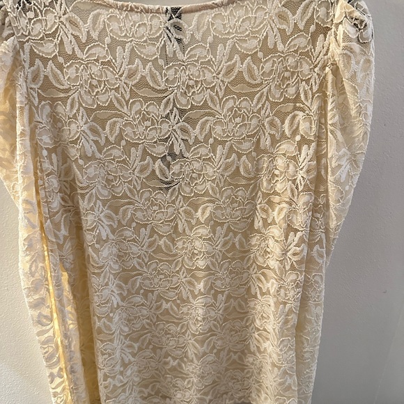 Women's Vintage Semi Sheer Puff Long Sleeve Embroidery Blouse Lace Top - Picture 4 of 6